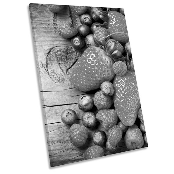 17 Stories Strawberry Fruit Kitchen B&W Wrapped Canvas Photograph